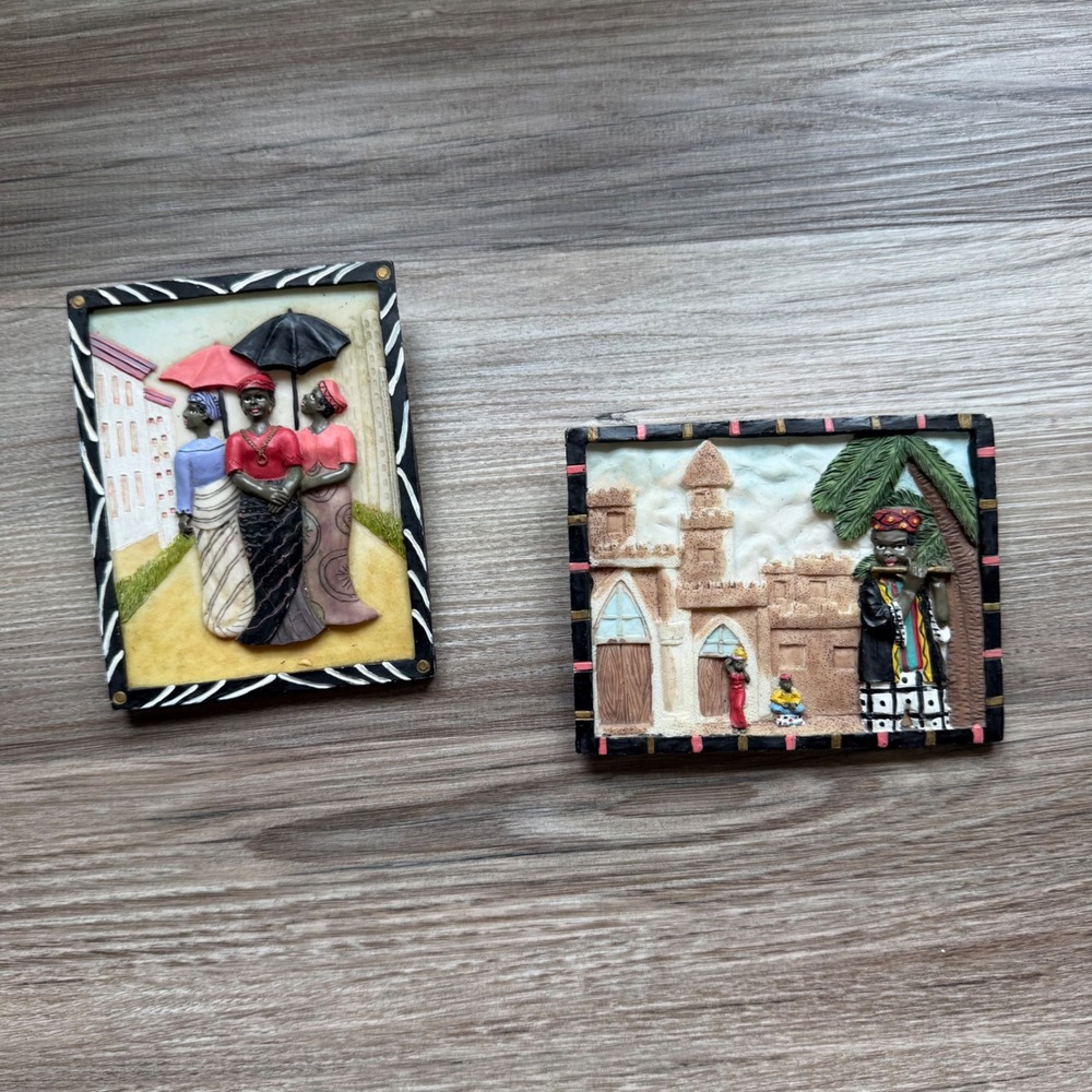 Ks Collection African Village Scene 3D Relief Resin Wall Art Plaques Set of 2